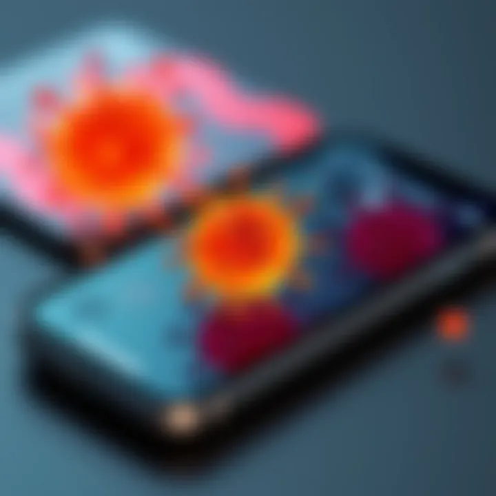 Close-up of mobile device scanning for viruses