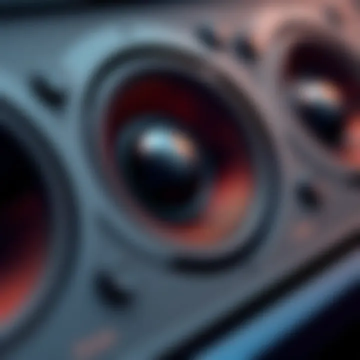 Close-up of speaker drivers showcasing technology