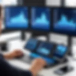 A sleek portable tri-screen monitor setup enhancing productivity in a workspace.