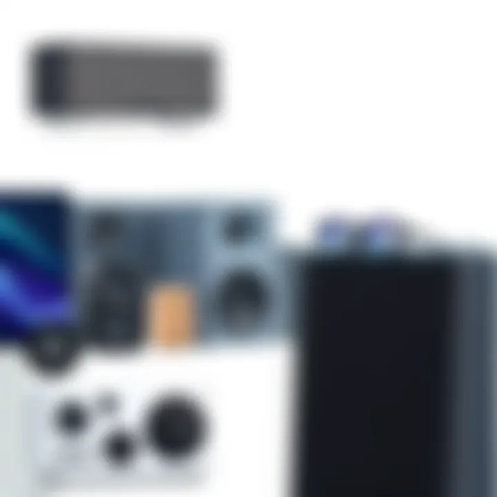 Different types of speakers arranged for comparison