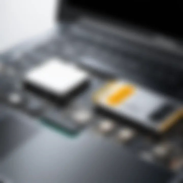 Close-up of hardware components in both Apple and Windows laptops