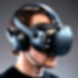 A close-up view of Vive headset showcasing its design and features.