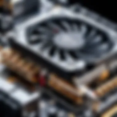 High-Performance Graphics Card with Advanced Cooling Detailed view of a high-performance graphics card showcasing advanced cooling solutions.