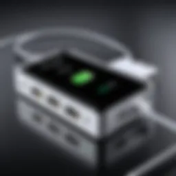 Close-up of a high-quality USB charging hub with multiple ports