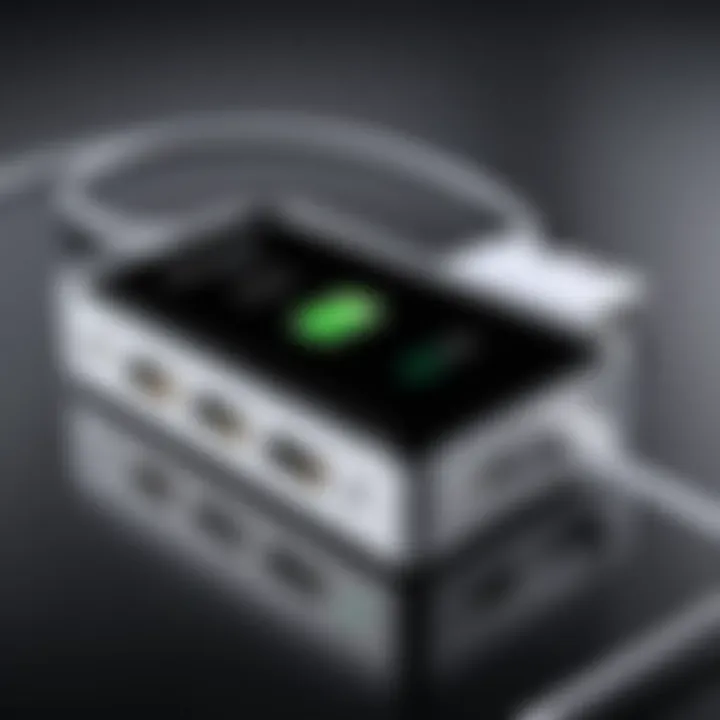 Close-up of a high-quality USB charging hub with multiple ports