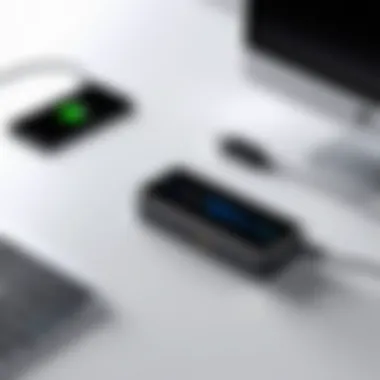 USB Charging Hub in Workspace USB charging hub in a modern workspace setup
