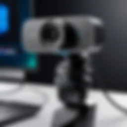A modern wide angle webcam with microphone setup for professional use