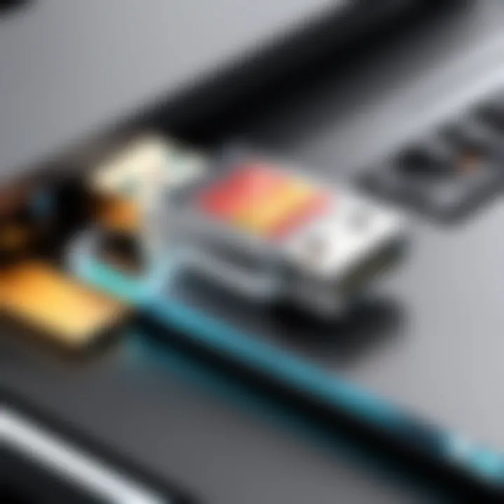 Close-up of a flash drive with data transfer in progress