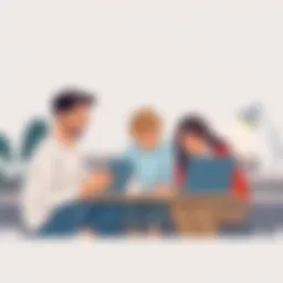 Family members collaborating on a digital project