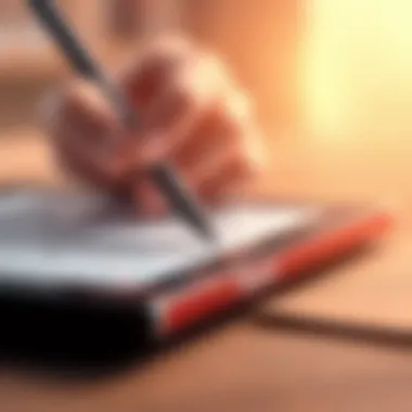 Precision Notetaking with Stylus Close-up of stylus writing on ebook reader screen