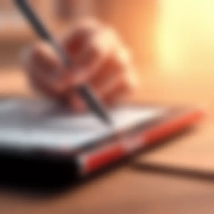 Precision Notetaking with Stylus Close-up of stylus writing on ebook reader screen