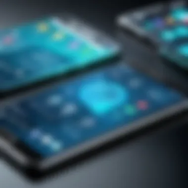 Close-up of a smartphone displaying business applications and security features