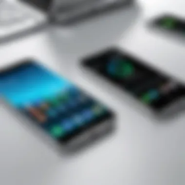 Comparative Analysis of Business Smartphones A side-by-side comparison of popular business smartphones on a desk