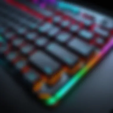 Close-up of gaming laptop keyboard with RGB lighting