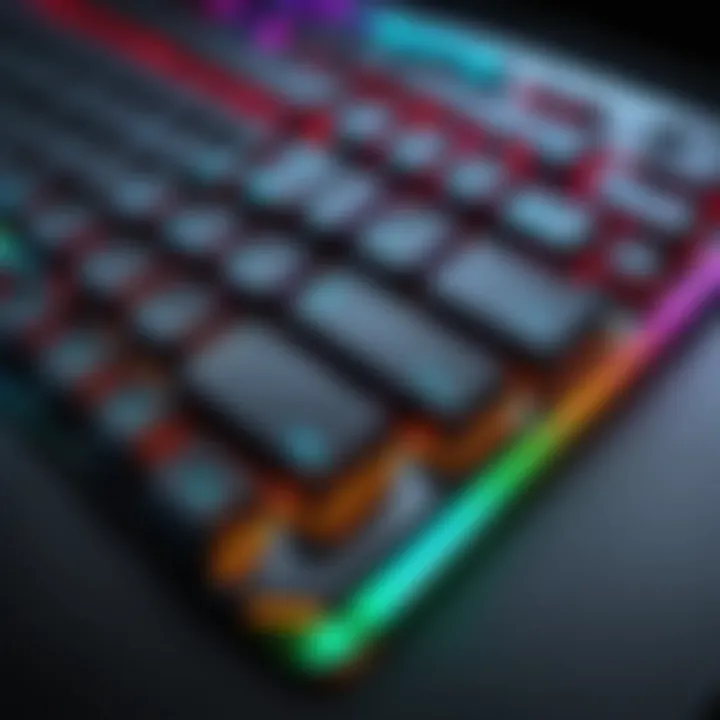 Close-up of gaming laptop keyboard with RGB lighting