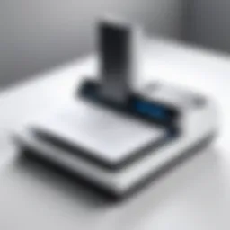 A sophisticated device scanning a document with precision