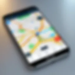 A smartphone displaying a detailed GPS map interface
