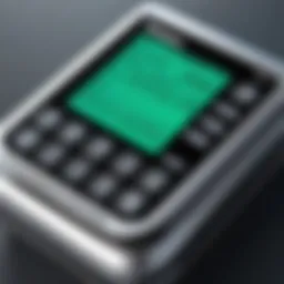Close-up view of an industrial handheld label maker showcasing its keypad and display.