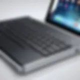 Close-up view of an iPad connected to a sleek Bluetooth keyboard and trackpad