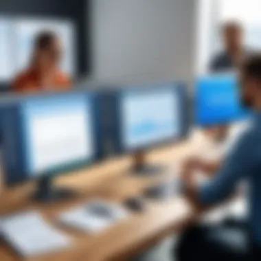 Collaborating on Site Builder Selection A team of IT professionals collaborating on site builder selection