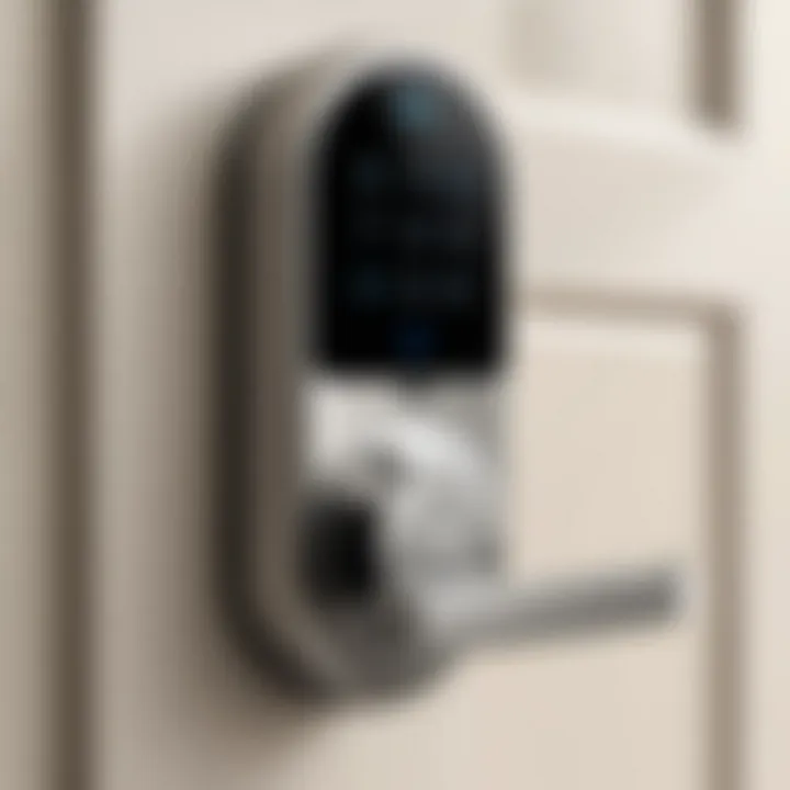 Close-up view of a modern smart keypad deadbolt showcasing its sleek design