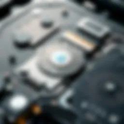 Close-up of a solid-state drive showcasing its internal components.
