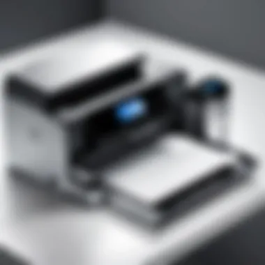 Sleek Design of a Laser Printer Copier Scanner Sleek home laser printer copier scanner on a desk