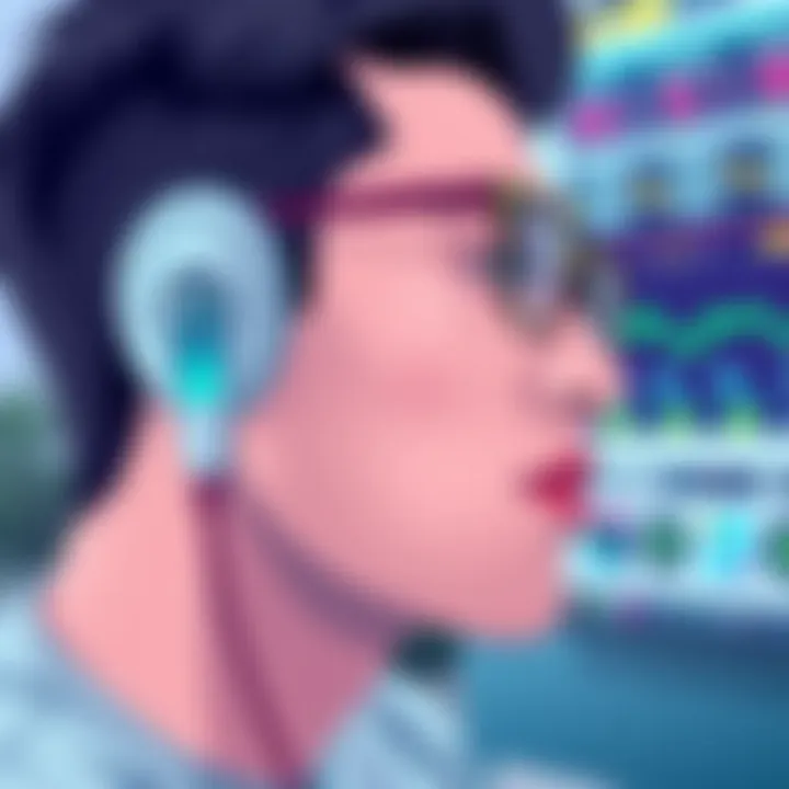 User enjoying music with stylish in-ear earphones