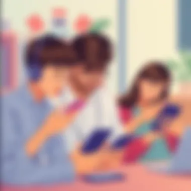 Students engaging with language apps on various devices