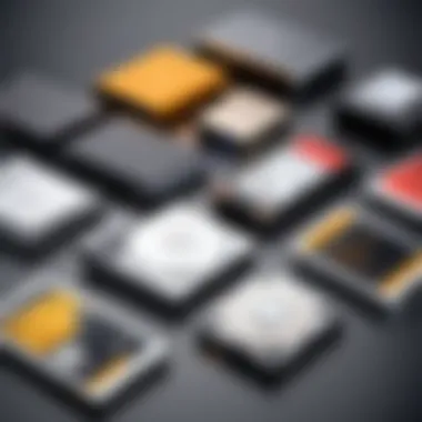Diverse types of portable disk readers displayed together for comparison.