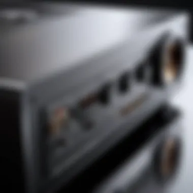 Close-up view of a high-fidelity speaker amplifier in a modern audio setup