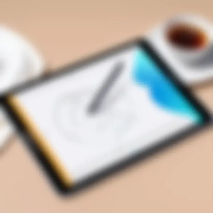 Stylus pen on top of Samsung Tab A7 Lite displaying a digital drawing application