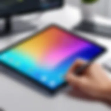 Enhancing Creativity with Samsung Tab A7 Lite Stylus Pen User interacting with Samsung Tab A7 Lite using the stylus pen in a creative workspace