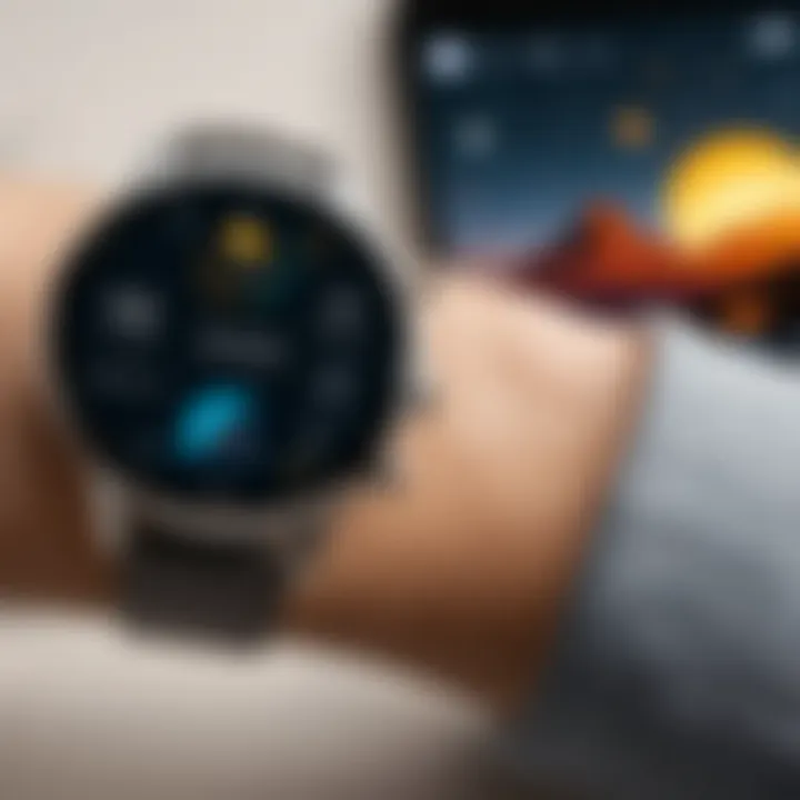 User interacting with Wear OS device at night