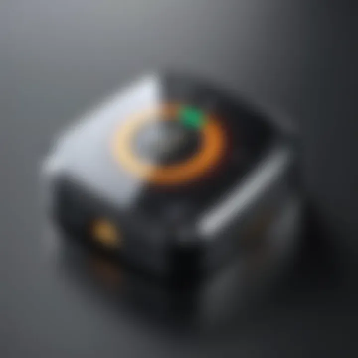 A close-up view of a battery-powered security sensor.