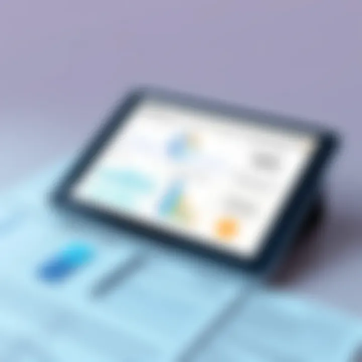 A tablet showing financial graphs and statistics related to taxes