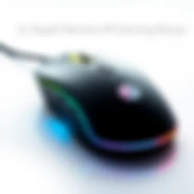 Close-up of HP gaming mouse with RGB lighting