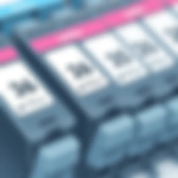 Close-up of ink cartridges with price tags