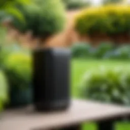 High-quality Monoprice outdoor speaker installed in a garden setting