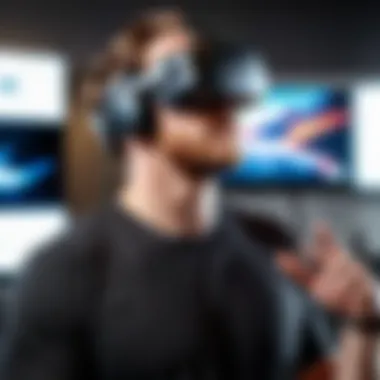 Immersive Gaming Experience with Oculus VR User experiencing immersive virtual reality gameplay