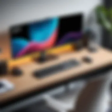 Optimizing Workspace with Accessories An organized workspace with a 49-inch monitor and essential accessories.