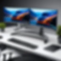 A spacious desk designed for a large monitor, showcasing its ergonomic layout.