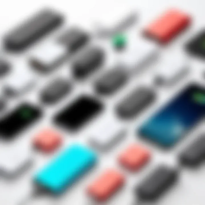 Different types of portable chargers arranged aesthetically