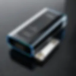Close-up of a portable thumb drive player showcasing its sleek design