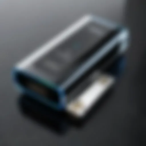 Close-up of a portable thumb drive player showcasing its sleek design