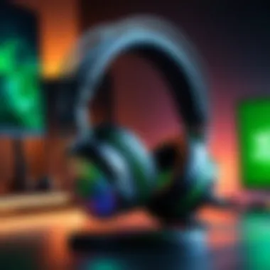Razer headset in a gaming setup with vibrant lighting