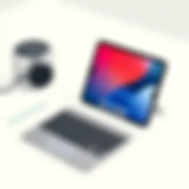 An elegant wireless keyboard paired with an iPad showcasing a minimalist workspace.
