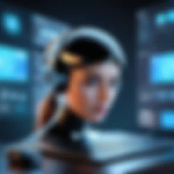 A futuristic depiction of smart webcams being used in various fields such as security and remote work.