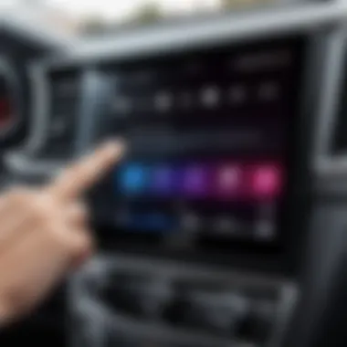 User interacting with a double din radio while driving