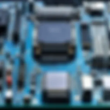 Detailed view of a motherboard showcasing various slots and connections